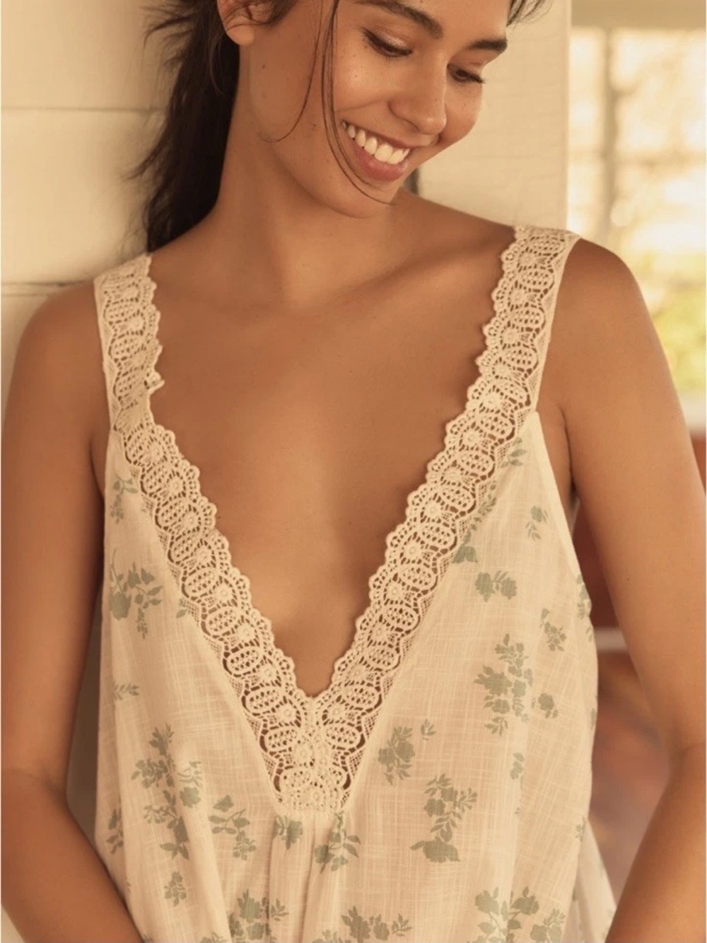 NWT Anthropologie Embroidered trim mini cotton sleep dress